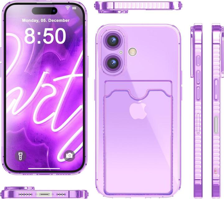 Actual product image Nalia Clear transparent neon silicone cover card holder (Apple iPhone 16)