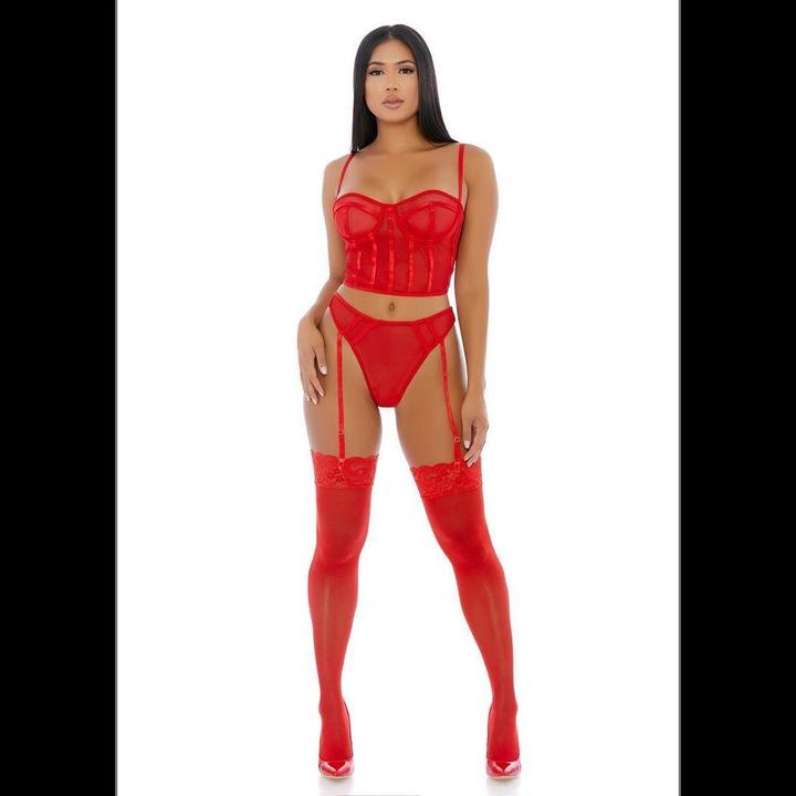 Productafbeelding Forplay Sheer Intimacy Mesh Bustier Set - Rood (S)