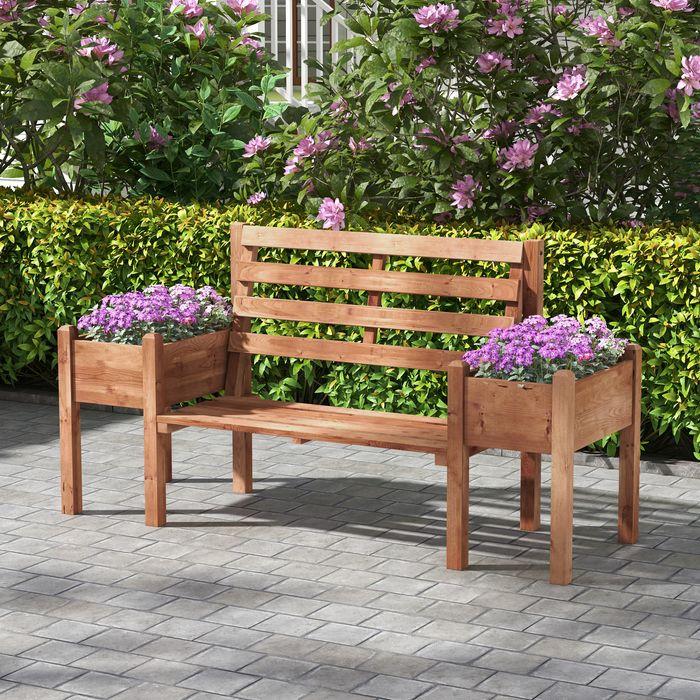 Produktbild Swisshandel24 Gartenbank, 2-Sitzer Sitzbank, Holzbank, mit Blumenkasten, bis 240kg