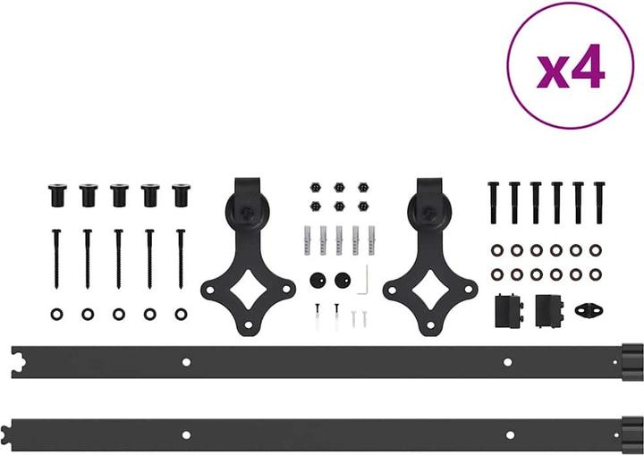 Produktbild VidaXL Schiebetürbeschlag-Set 152,5 cm Stahl Schwarz Schiebetürbeschlag Satz
