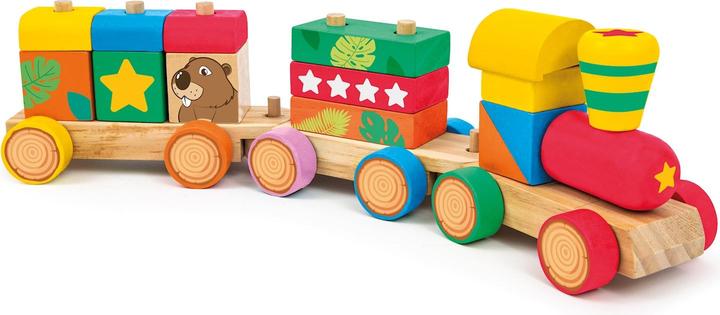 Immagine prodotto Sevi 88050 Legno Eco Smart gioco di impilamento ferroviario in legno, set di costruzioni da 18 pezzi (Inglese, Tedesco, Svizzero-tedesco, Spagnolo, Francese, Italiano)