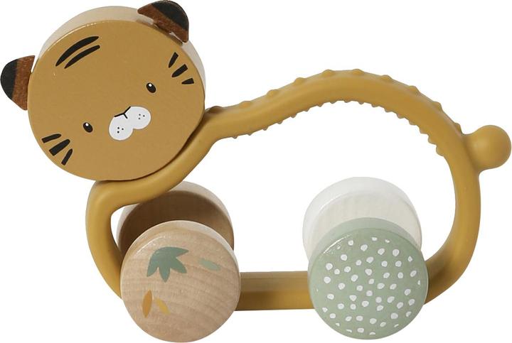 Actual product image Vertbaudet Baby tiger rattle made of silicone & wood FSC®