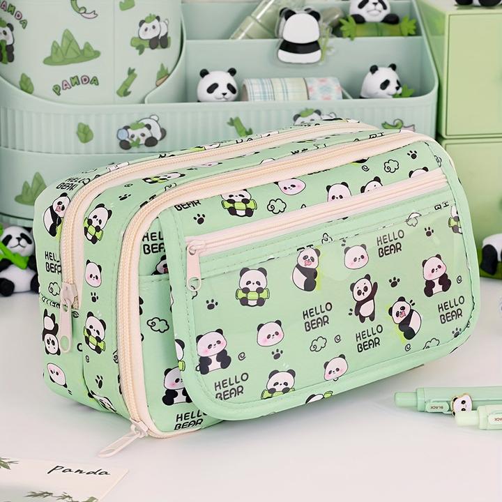 Immagine prodotto Only-Bags.Store Geräumiges Federmäppchen mit Panda-Motiv - strapazierfähiges Oxford-Gewebe, mehrlagiger Organizer