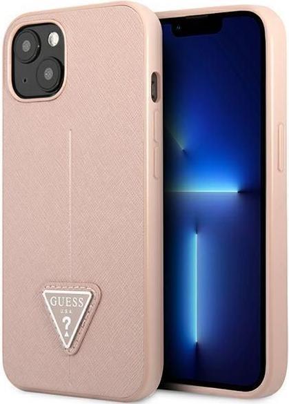 Actual product image Guess GUHCP13SPSATLP iPhone 13 mini 5.4 inch Pink/Pink Hard Case SaffianoTriangle Logo (Apple iPhone 13 mini)