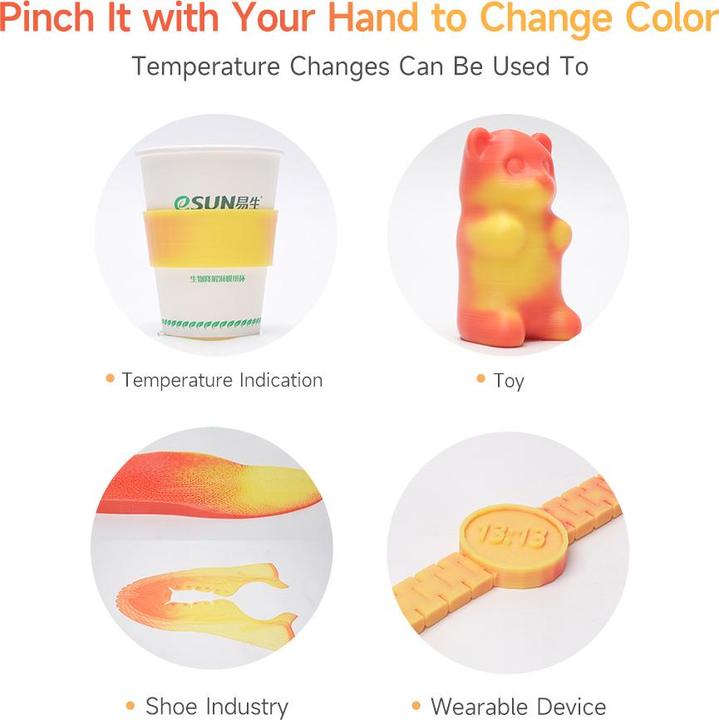 Actual product image eSUN TPU-95A Color Change by Temp Elastic Filament 1.75mm 1Kg (TPU, 1.75 mm, 1000 g)