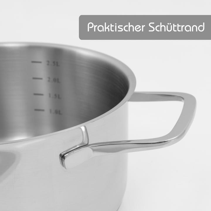 Actual product image Kopf Topfset Jara aus Edelstahl, Induktion, Kochtopfset mit praktischem Abgiessrand, 9-teilig (24 cm, Pot, Stainless steel)