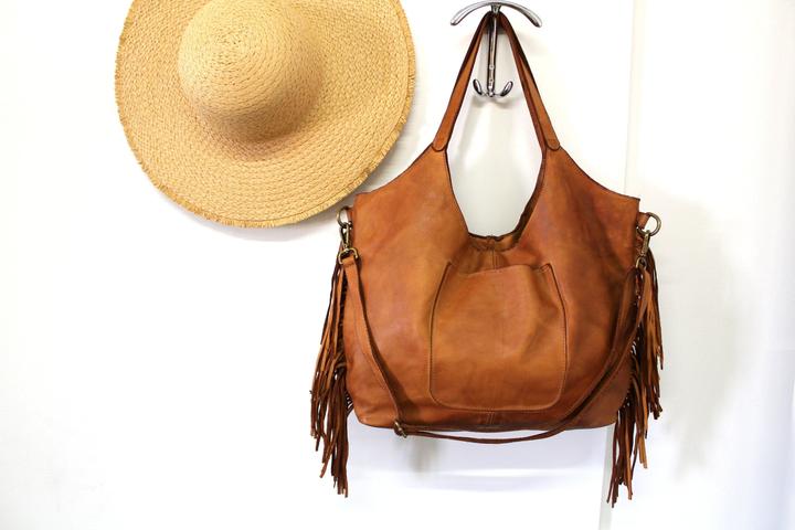 Actual product image Only-Bags.Store Handbag, soft leather bag, leather shoulder bag with fringes