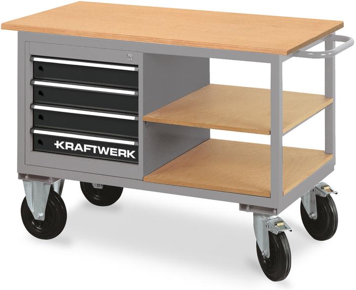 Kraftwerk Werkstattwagen mit 4 Schubladen und 2 Ablageböden, 835x1300x600 mm, 89 KG (60 cm, 130 cm)