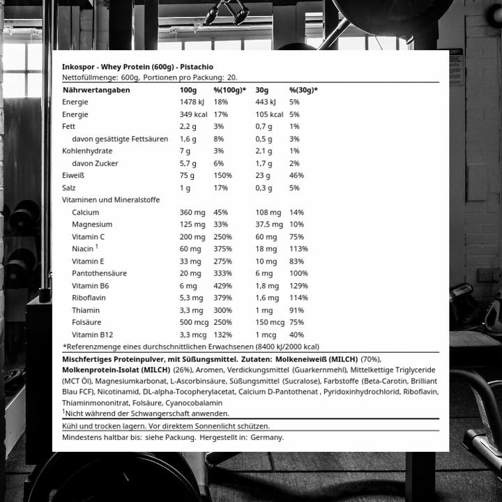 Valori nutrizionali e ingredienti Inkospor Proteine del siero del latte (Pistacchio, 1 pz., 697 g)