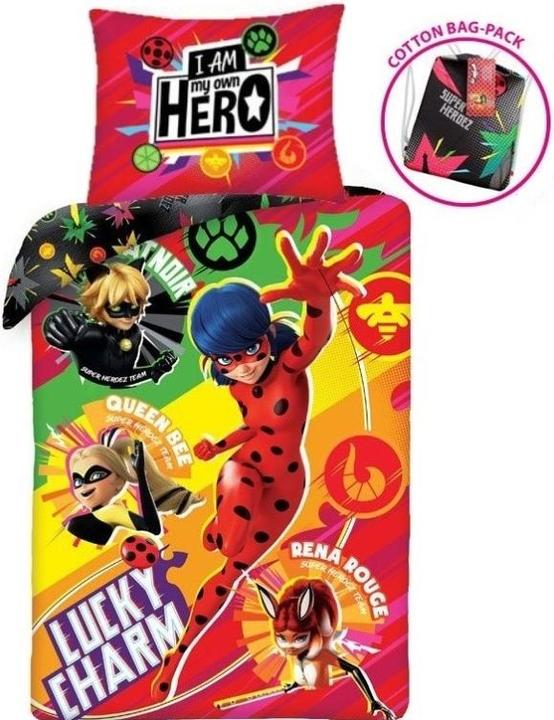 Actual product image MCU Miraculous Ladybug "Lucky Charm" Sengetøj incl. rygsaek, 100 bomuld