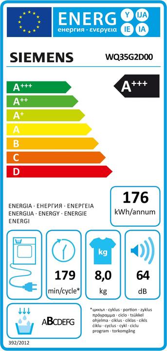 Energy Label Siemens WQ35G2D00 (8 kg, Right, EU plug)