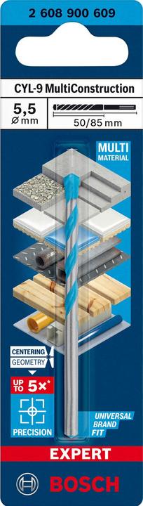 Produktbild Bosch Professional Zubehör EXPERT CYL-9 MultiConstruction Bohrer, 5,5 x 50 x 85 mm (5.5 mm)