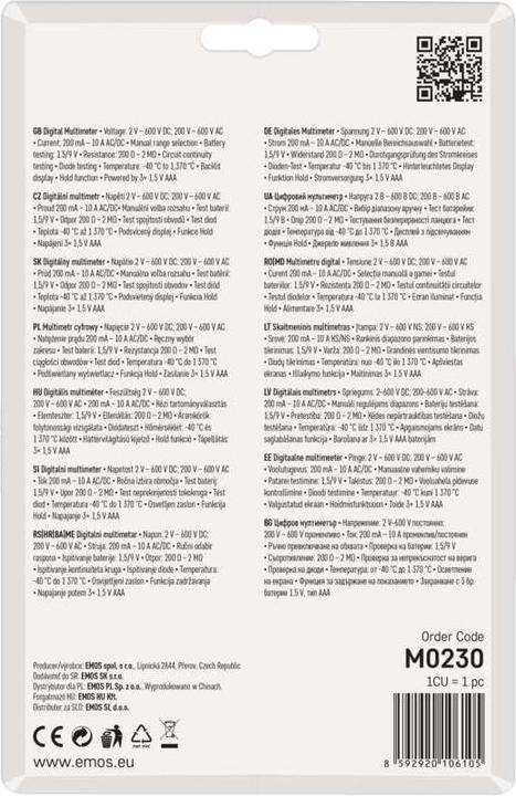 Valori nutrizionali e ingredienti Emos Multimetro MD-230