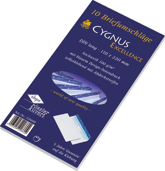 Image du produit Elepa Enveloppes Cygnus Excellence DIN long, blanches, papier : 100 gr/qm, collage : adhésif, sans fenêtre (DL, 1 x)