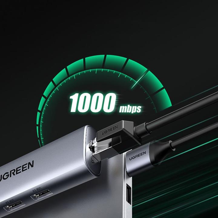 Produktbild Ugreen CM266 Hub Adapter 5in1 USB, 3x USB 3.0, micro USB, RJ45 (gray) (Micro USB, USB-A, 5 Ports)
