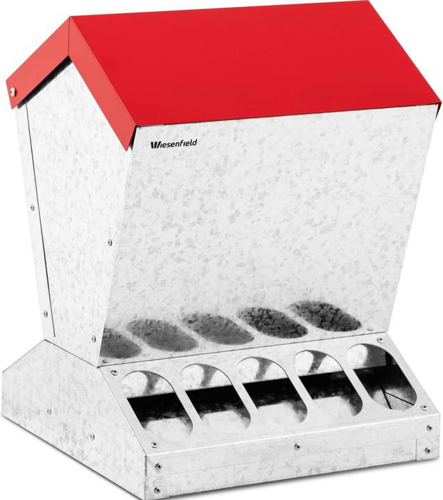 Produktbild Wiesenfield Futterautomat Huhn Hühnerfutterautomat Hühner Futterspender 12 kg rotes Dach