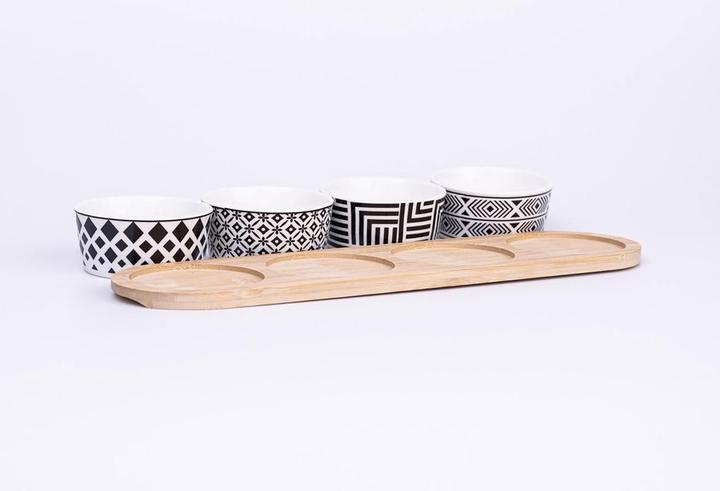 Actual product image Excellent Houseware Bamboo tray with 4 ceramic bowls
