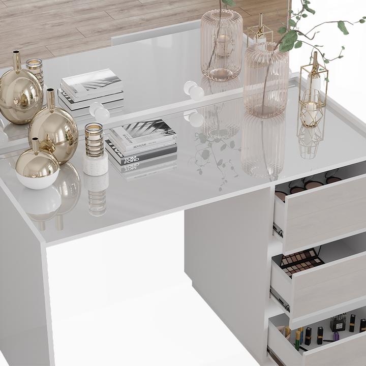 Actual product image Vicco Dressing table Marla, White High Gloss, 120 cm with mirror, LED fairy lights (120 x 60 x 79 cm)