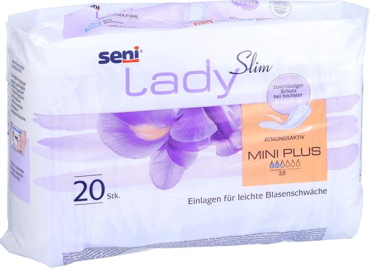 Actual product image Seni Lady Slim Mini Plus Einlage atmungsaktive anatomische 10x22.5cm 2.5 Tropfen (20 x, Mini)