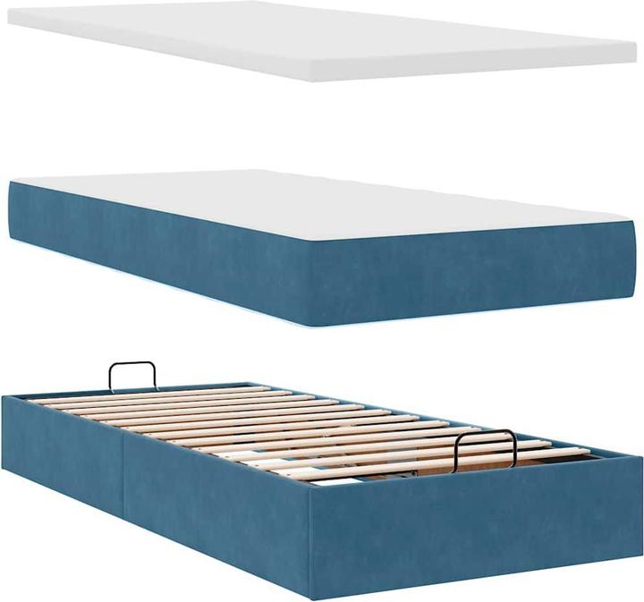 Produktbild VidaXL Ottoman-Bett mit Matratze Dunkelblau 90x200 cm Samt (90 x 200 cm)