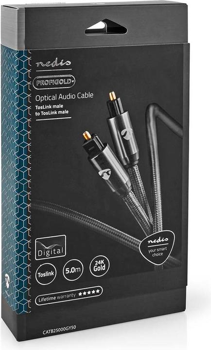 Immagine prodotto Nedis Cavo audio ottico TosLink maschio, 5m, rotondo, intrecciato - Grigio con metallo (5 m, TOSLINK)
