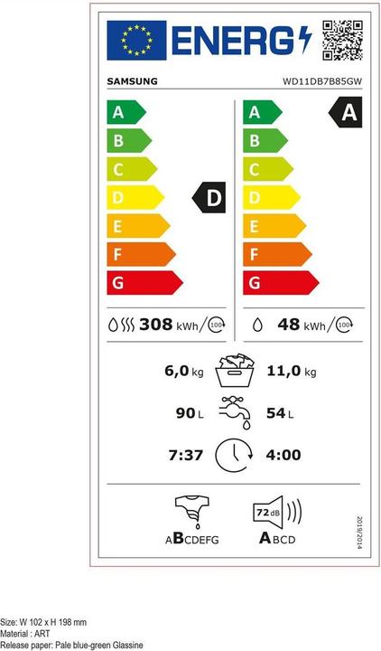 Energy Label Samsung Waschtrockner WD7400