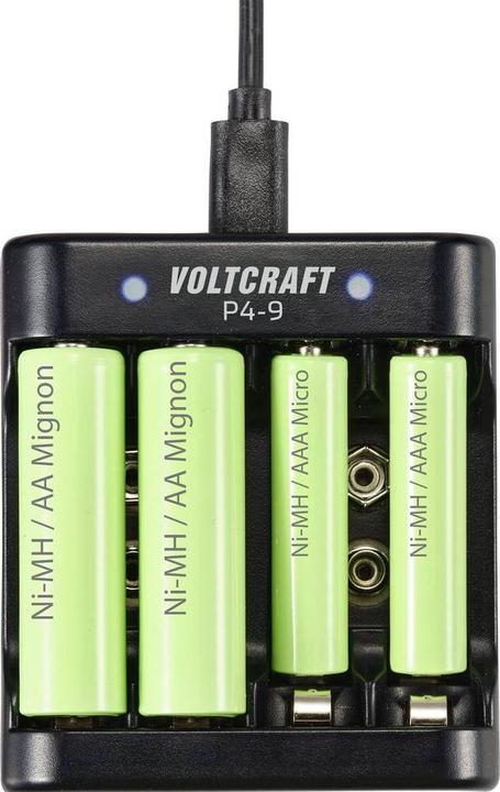 Produktbild Voltcraft P4-9 Rundzellen-Ladegerät NiMH Micro (AAA), Mignon (AA), 9 V Block (1 Stk., AAA, AA, 9V Block, Ladegerät ohne Akku)