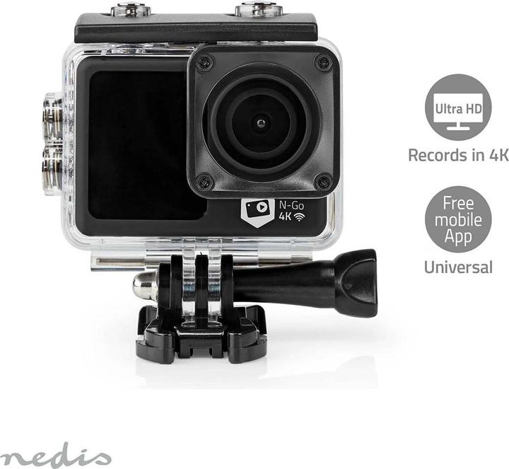 Immagine prodotto Nedis Action Cam | 4K@30fps | 16 MPixel | Impermeabile fino a: 30.0 m | 90 min | Wi-Fi | App disponibile (30p, WiFi)