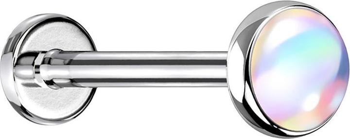 Actual product image Star Piercing Micro Labret silver with disc iridescent white (without brass, Surgical steel 316L)