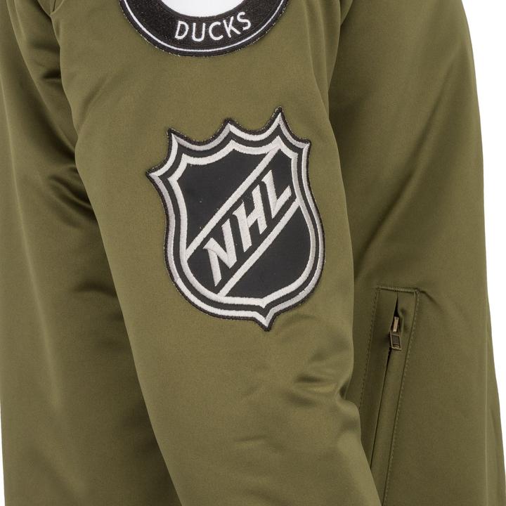 Produktbild Mitchell & Ness M&N Satin Bomber Jacke - PATCHES Anaheim Ducks oliv - L (L)