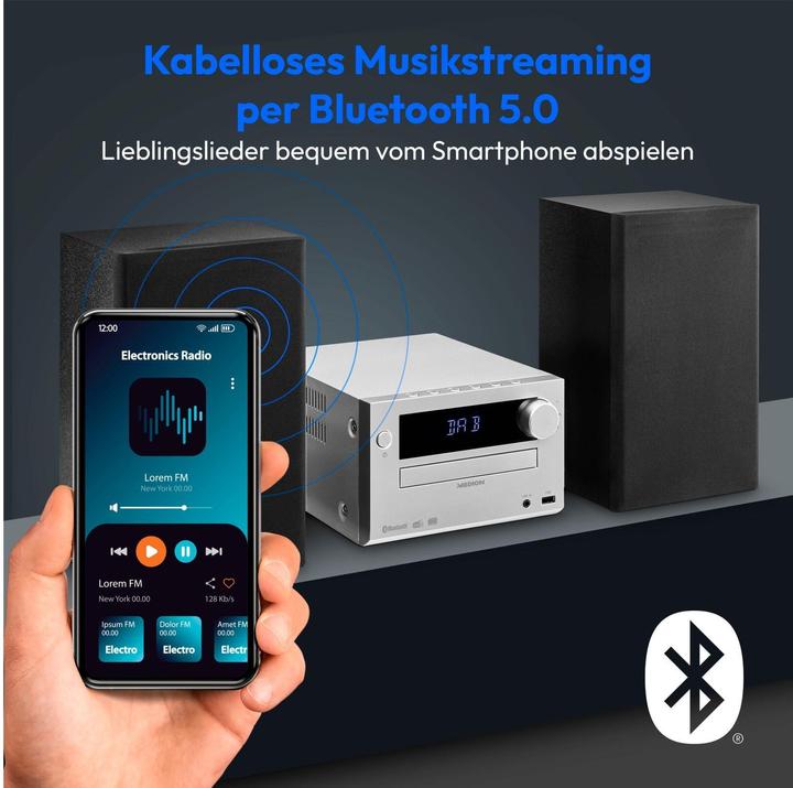 Produktbild Medion LIFE E64482 Micro-Audio-System, DAB+/PLLUKW Stereo Radio, Empfang von Radiosendern in brillanter Ton (CD Player, Bluetooth, 1x 30 W)