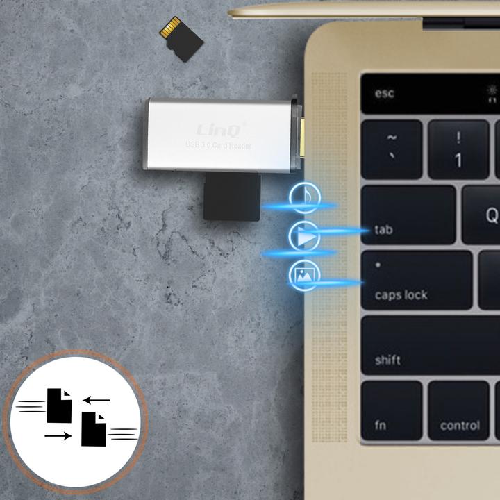 Produktbild LinQ USB 3.0 Kartenleser Adapter SD / Micro-SD Speicherkarten, - Grau (USB 3.0)