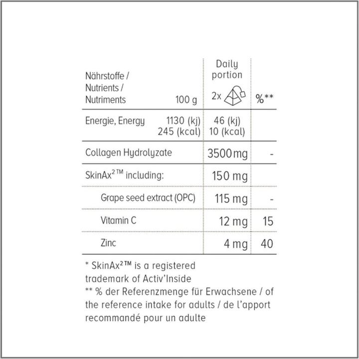 Nährwerte und Zutaten Sqintea Collagen Beauty Tea (2 Stück, Tee, 20 g)