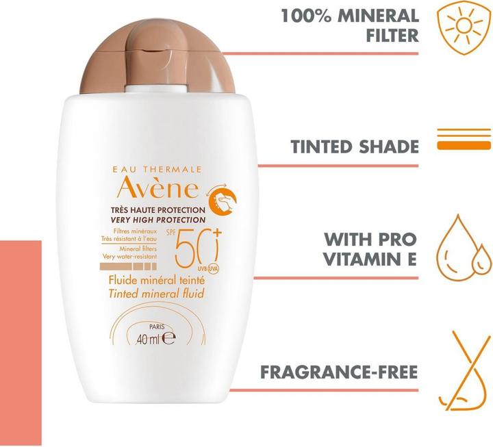 Actual product image Avène Solar fluid mineral tinted SPF50+ (Suntan cream, SPF 50+, 40 ml, 71 g)