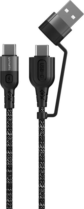 Produktbild 4smarts USB-Ladekabel USB-C -USB-A/C 1.5 m, monochrom, Textil (1.50 m, USB 2.0, 60 W)