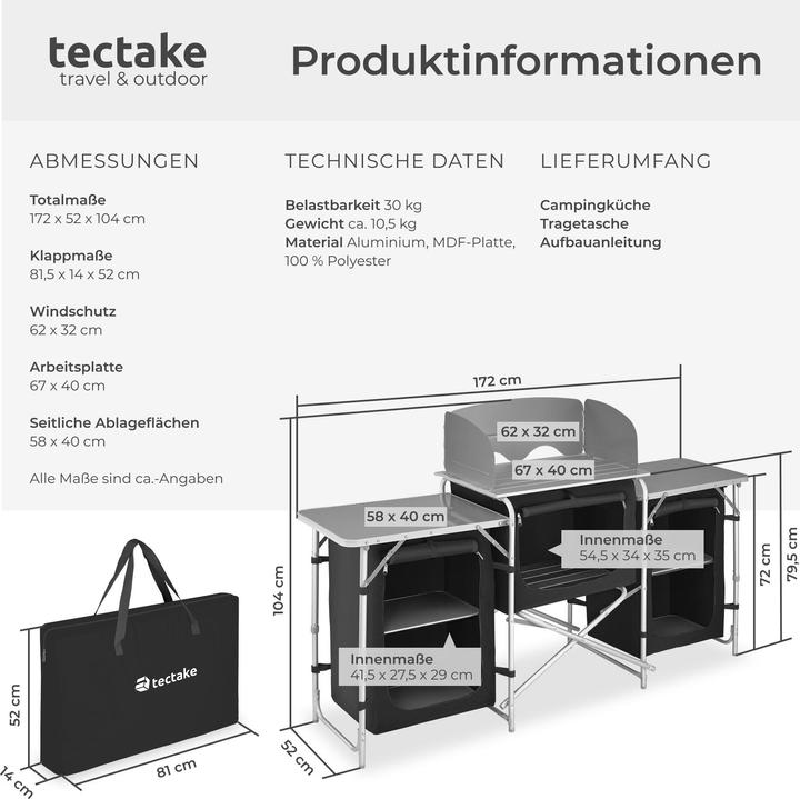 Produktbild tectake Campingküche 172x52x104cm
