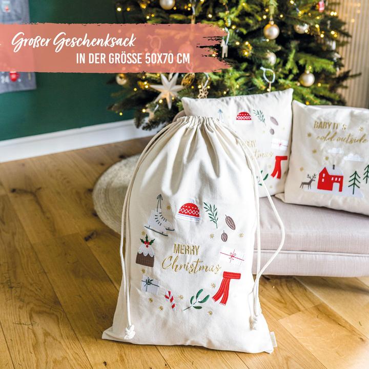 Image du produit Papierdrachen Geschenksäckchen zu Weihnachten - Cremefarben bunt (Papier cadeau, 1 x)