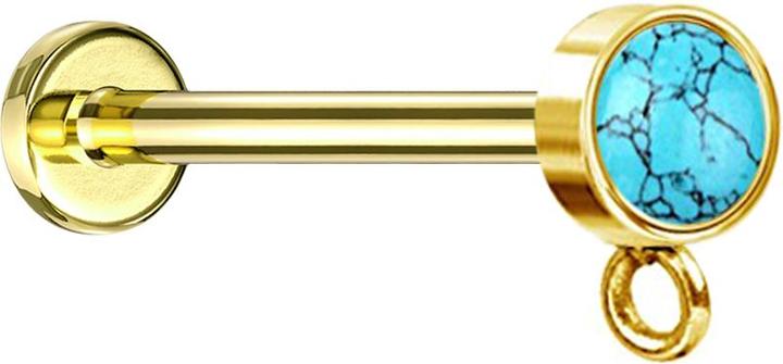 Star Piercing Micro Labret Innengewinde vergoldet mit Zylinder Türkis Stein Ring für Anhänger (Mineralisch, ohne Messing, Chirurgenstahl 316L)