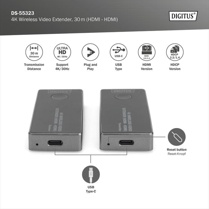 Actual product image Digitus 4K Wireless HDMI Extender Set (30 m, HDCP, HDMI 2.0)