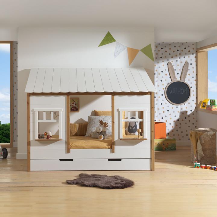 Image du produit Vipack Lit d'appoint avec toit en pin, coffre de rangement inclus (90 x 200 cm)