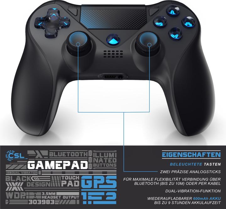 Produktbild Titanwolf 2x Gaming Controller, Wireless Gamepad für PS4, Playstation & Switch, Bluetooth & Kabel, Touchpad (PS4, Switch)
