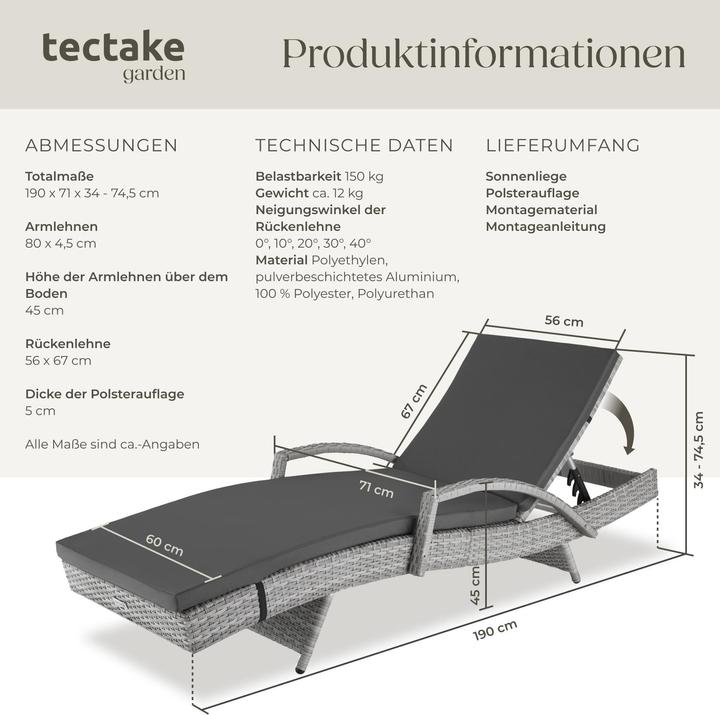 Actual product image tectake Sun lounger Océane rattan (190 cm)