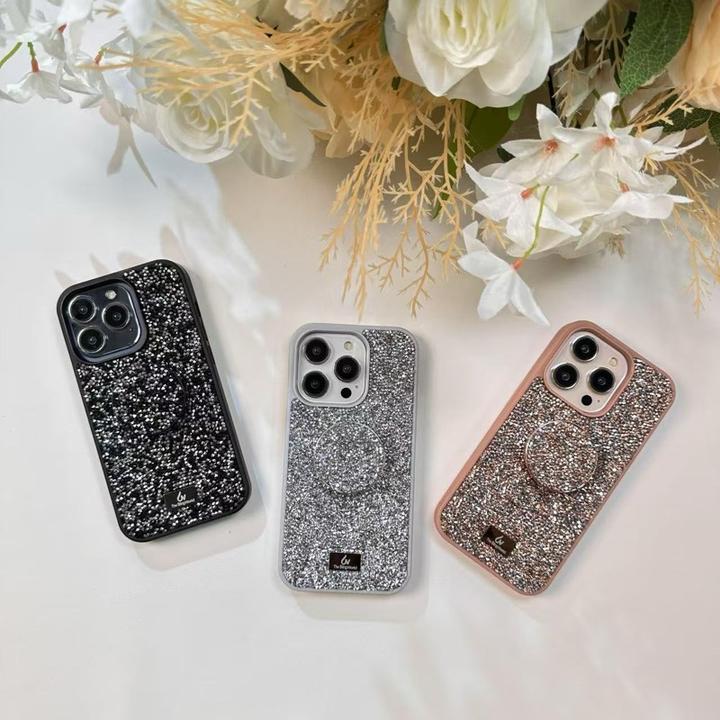 The Bling World iPhone 14 Pro - Hülle, glänzendes Design mit Standfunktion, Schwarz (Apple iPhone 14 Pro)