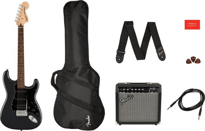 Fender Affinity Series Stratocaster HSS Pack IL Charcoal Frost Metallic starterset electric guitar (Electric guitars set, Maple wood, Poplar, Laurel)