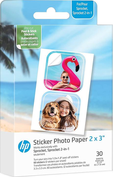 Actual product image HP Zink Paper Sprocket Luna 30-pack 2x3 Pre-cut 1.3x1.3 sticker (HPIZ2X330C)