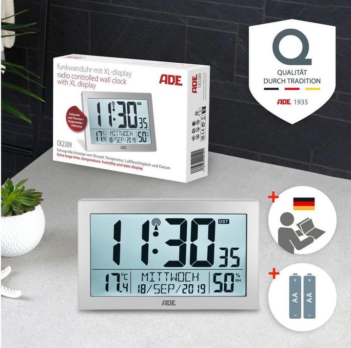 Image du produit ADE Horloge murale radio XL, argent