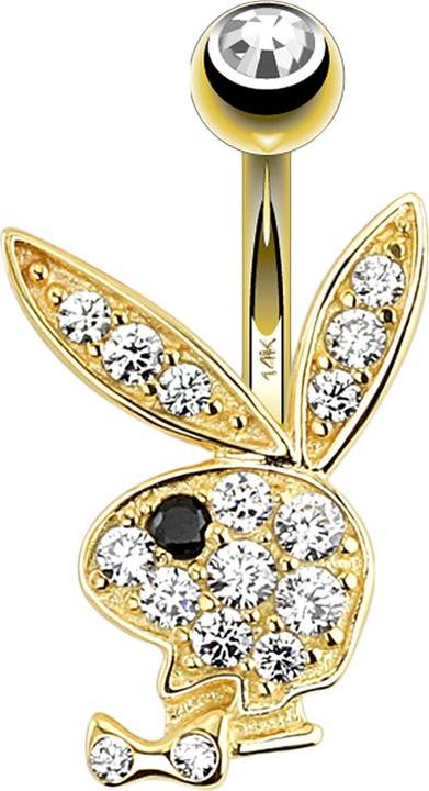 Immagine prodotto Star Piercing Banana in oro 14k con coniglietto Playboy nero (Oro 14k, senza ottone)