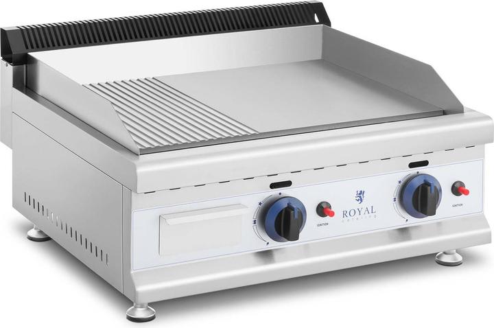 Royal Catering Gasgrill 2 x 3100 W Profi Gasbräter glatt geriffelt 60 x 40 cm Propan Butan (6.20 kW)