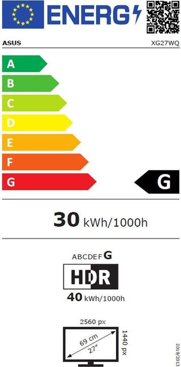 Energy Label ASUS ROG Strix XG27WQ (2560 x 1440 pixels, 27")