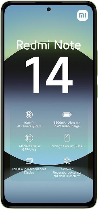 Produktbild Xiaomi Redmi Note 14 (128 GB, Lime Green, 6.67", Hybrid Dual SIM, 108 Mpx, 4G)
